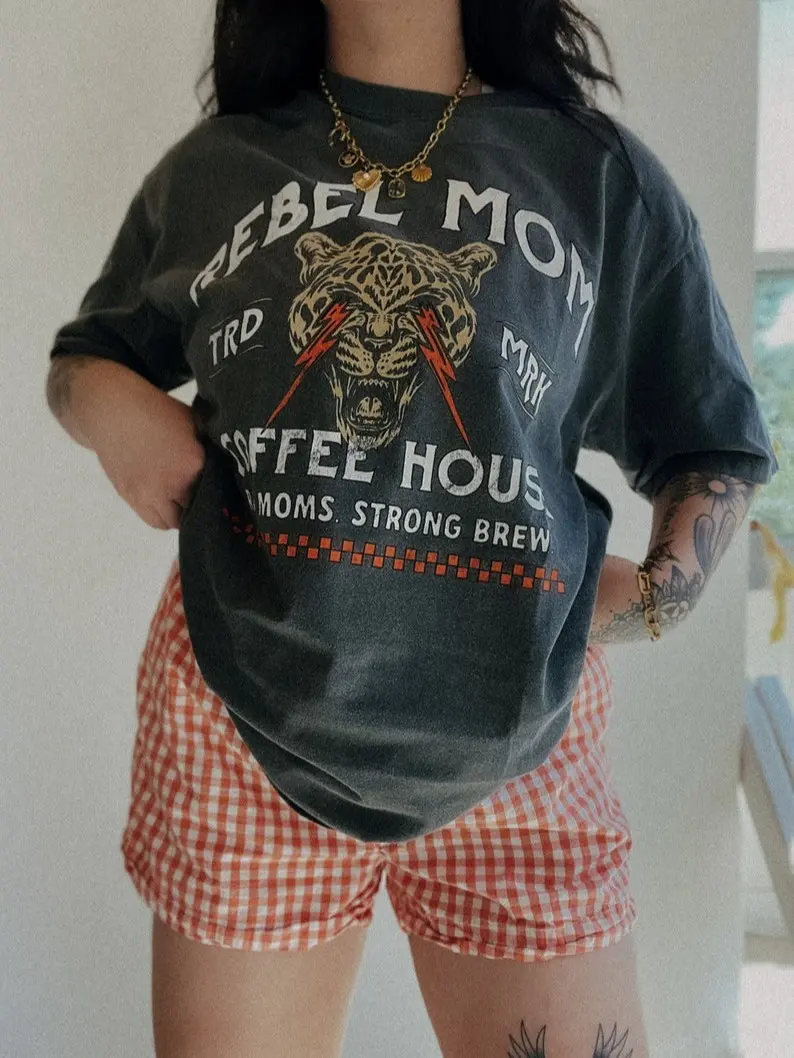 Comfort Colors Rebel Mom Coffee House Tee, Mother’s Day mom life shirt, trendy mom shirt