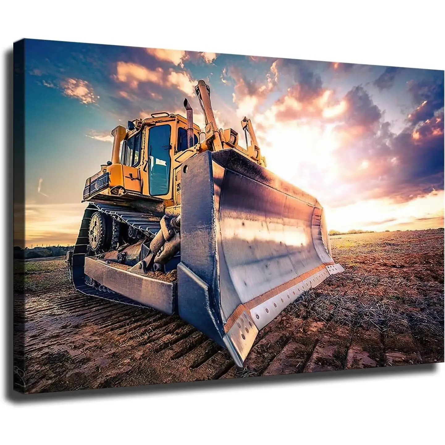 Bulldozer Heavy Construction Equipment Poster - Waterproof, Multi-Size Canvas Print with Tube Packaging, Kid Room & Study Wall Art, Home Decor Gift for Office & Classroom