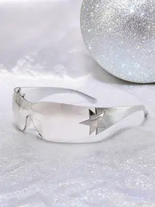 New U-Shaped Pentagon Star Frameless Silver Color Sunglasses, Fashionable Unique Trendy Versatile, Uv400 Protection, All Seasons Wear