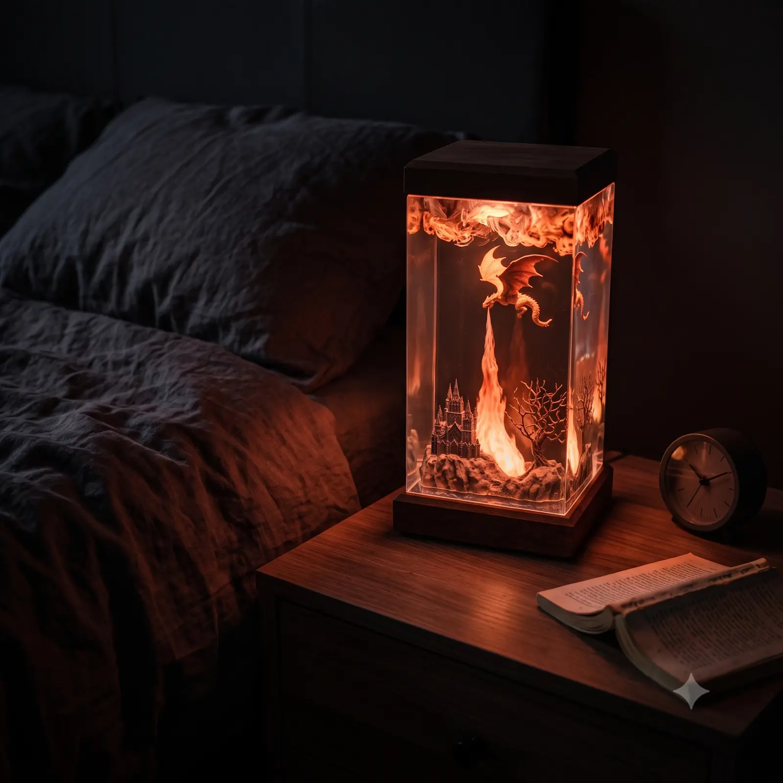 Fantasy Dragon Resin Lamp, Handmade Epoxy Resin Night Light, Glowing Dragon Diorama, Resin Art, Fantasy Home Decor, Dragon Lover Gift, Magical Desk Lamp