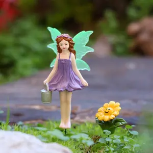 Floral Girl & Sunflower Decor Set, Hand-Painted Resin Craft, Garden Gnome Statue, Garden Fairy Tale World Accessories, Home Gift Idea, Unique Design