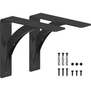 Heavy Duty Shelf Brackets,max Load 900 LBS, Alloy Metal Mantel Brackets , (Set of 2) Fireplace Mantel Brackets - Countertop Support Brackets (Matte Black, 12 inch x 10 inch)