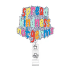 Nurse Doctor Laid-Flat Acrylic Badge Holder with Retractable Clip, Glitter Badge Tag, Portable