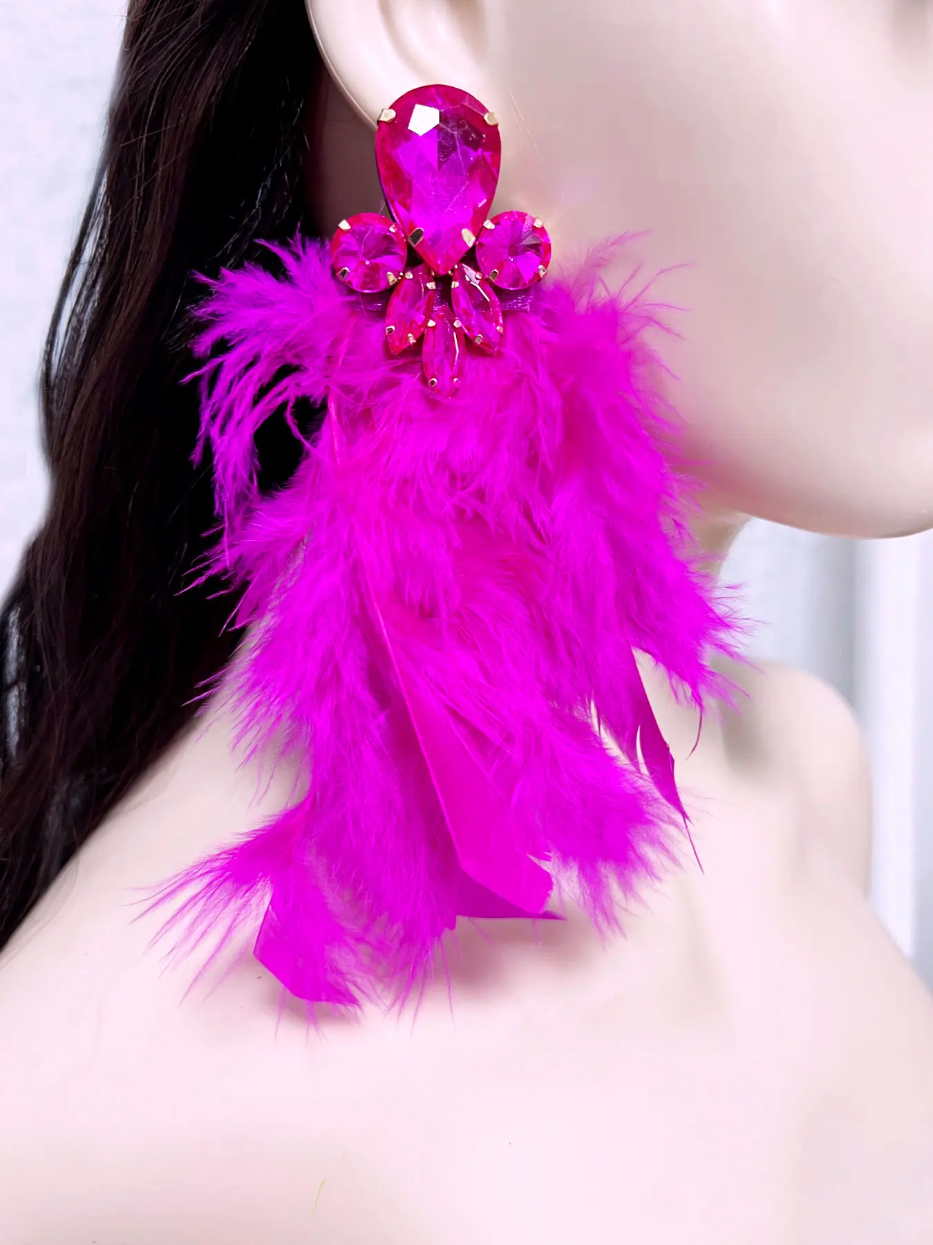 Trendy Turkey Feather Earrings, Unique Exaggerated Fashion Accessory, Perfect for Various Occasions, Stylish Statement Jewelry, Unique Design Earrings