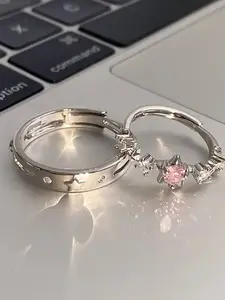 Star Ring Set for Couples, Unisex Cute Bear Pentagon Zircon Engagement Rings, Perfect for Daily Wear, Unique Design Jewelry, Wedding Ring Sets