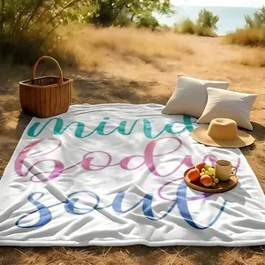 1 piece Mind, Body, and Soul: The Holistic Health Concept themed flannel blanket - Flannel blanket with modern design, suitable for sofas and beds, all-season use, super soft and comfortable, digitally printed pattern, 100% polyester material