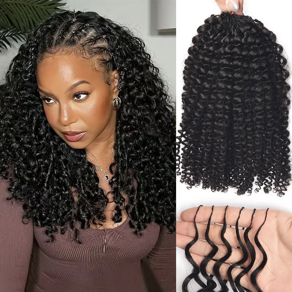 Curly Knotless Pre-Separated Crochet Hair Extensions Feather Hair Extensions Deep Culry Feather Line Hair Extensions Real Human Hair Natural Color 16 Inch  18inch