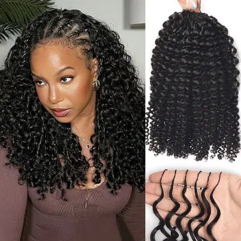 Curly Knotless Pre-Separated Crochet Hair Extensions Feather Hair Extensions Deep Culry Feather Line Hair Extensions Real Human Hair Natural Color 16 Inch  18inch