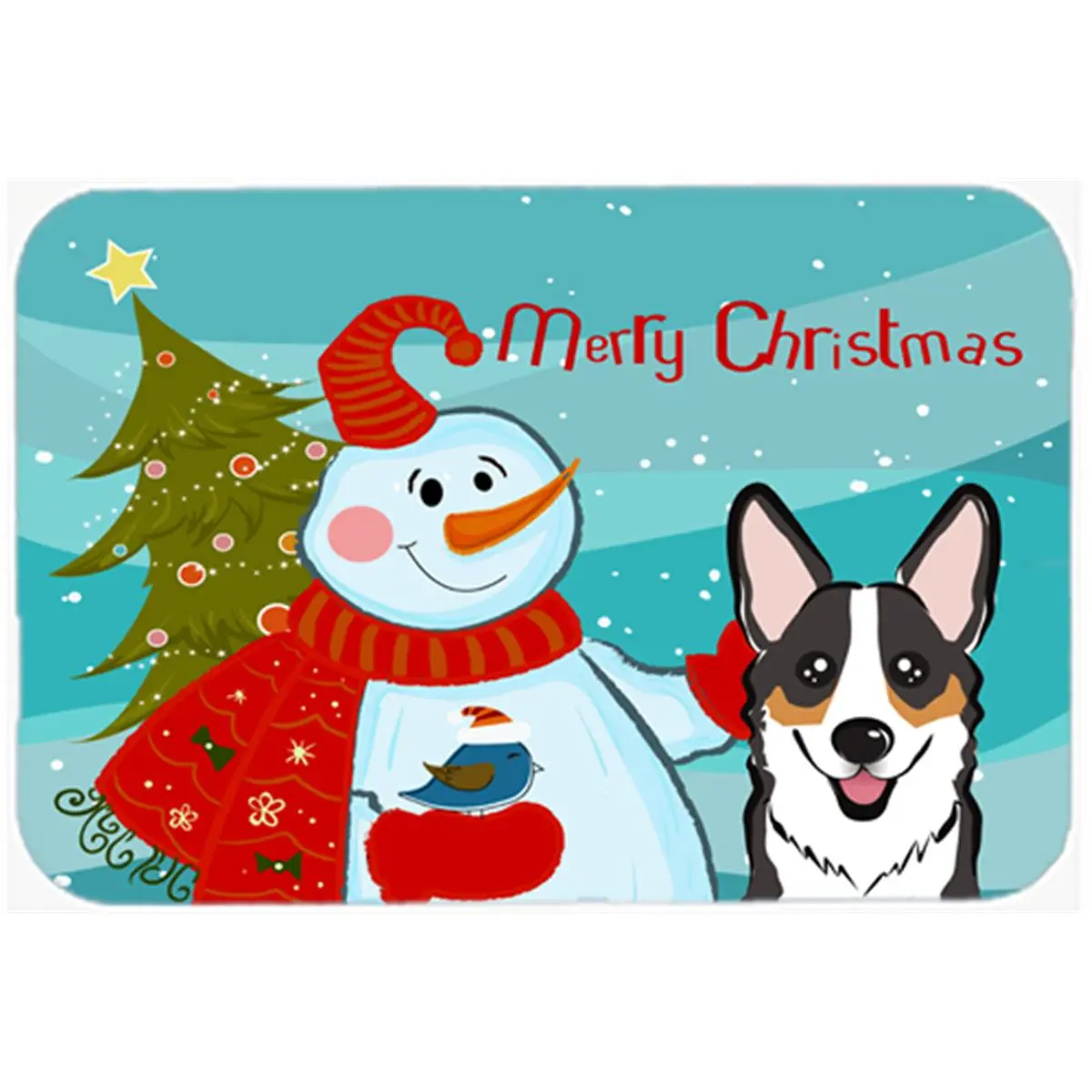 Snowman With Tricolor Corgi Glass Cutting Board- Large