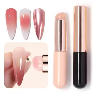 🎀2-Piece Silicone Nail Art Gradient Brush Set 🎀 Chrome & Holographic Powder Applicator | Reusable Blending Brush & Soft Stamping Tool
