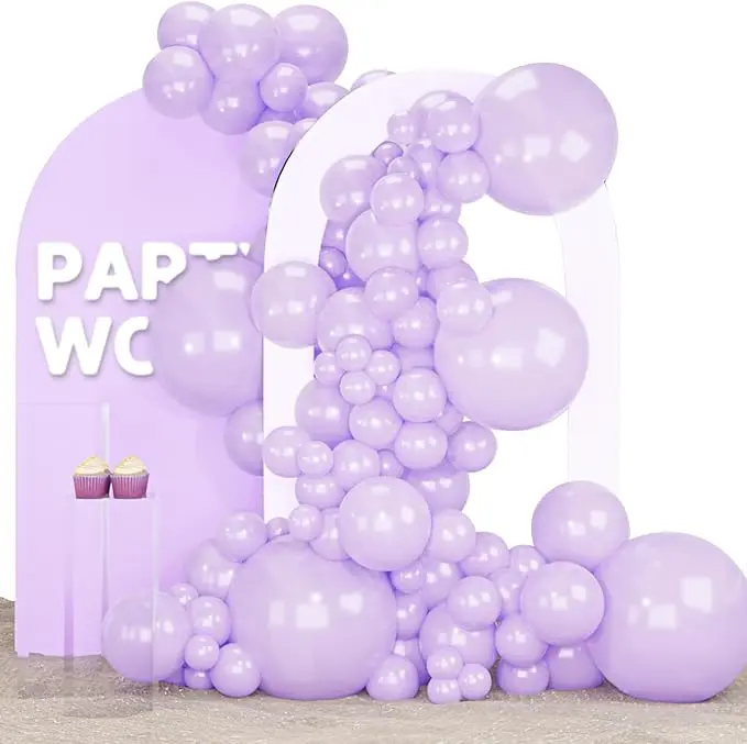 PartyWoo Thick Round Rubber Decorative Balloon Arch Kit - 140pcs (18/12/10/5in) Pearl Lavender Lilac Pastel Purple for Bachelorette, Wedding, Birthday Theme, Festive (Purple-Z32), Decorative Balloons Balloons
