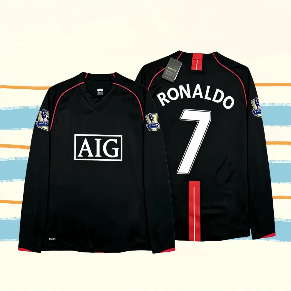 C7 Ronaldo 07 08 Manchester Away Retro Black Long/Short Sleeve Vintage Fan Edition Jersey