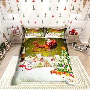Feelyou Christmas Polyester Duvet Cover Set - Vibrant Print, Multi-Size, Machine Washable, Xmas Themed Bedding for Kids - Tree, Snowman, Santa & Deer Designs - No Comforter, Bedroom Decor