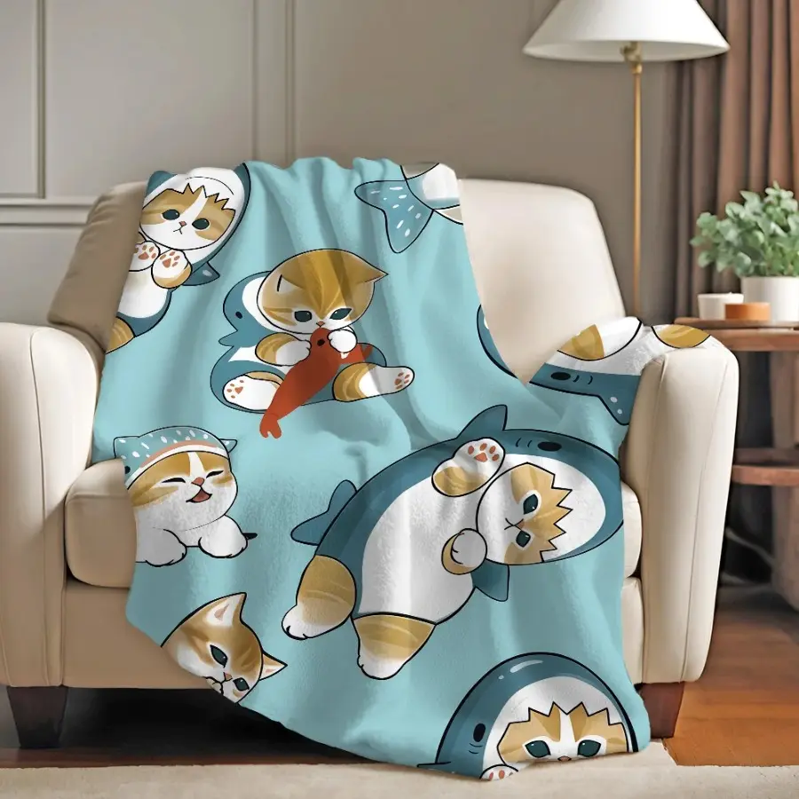 Cute Mofusand Cat Blanket – Soft Cozy Cartoon Throw for Bed, Sofa, Bedroom, Office & Travel