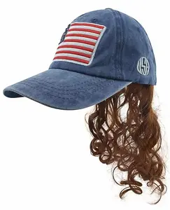 USA Mullet Hat with Attached Brown Hair Wig for an All American Billy Bob Costume Quality Wigs One Size