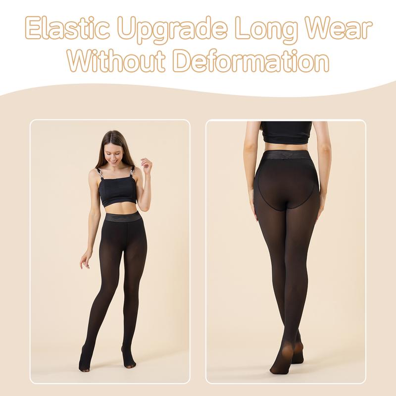 Sheer Fleece-Lined Winter Leggings – Fake Translucent Warm Pantyhose for Women