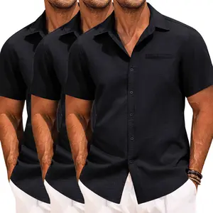 3 Pack Men's Solid Color Short Sleeve Shirts, Smart Casual Appeal for Daily Errands & Social Gatherings, Soft Touch for Long-lasting Comfort, Menswear, Shortsleeve