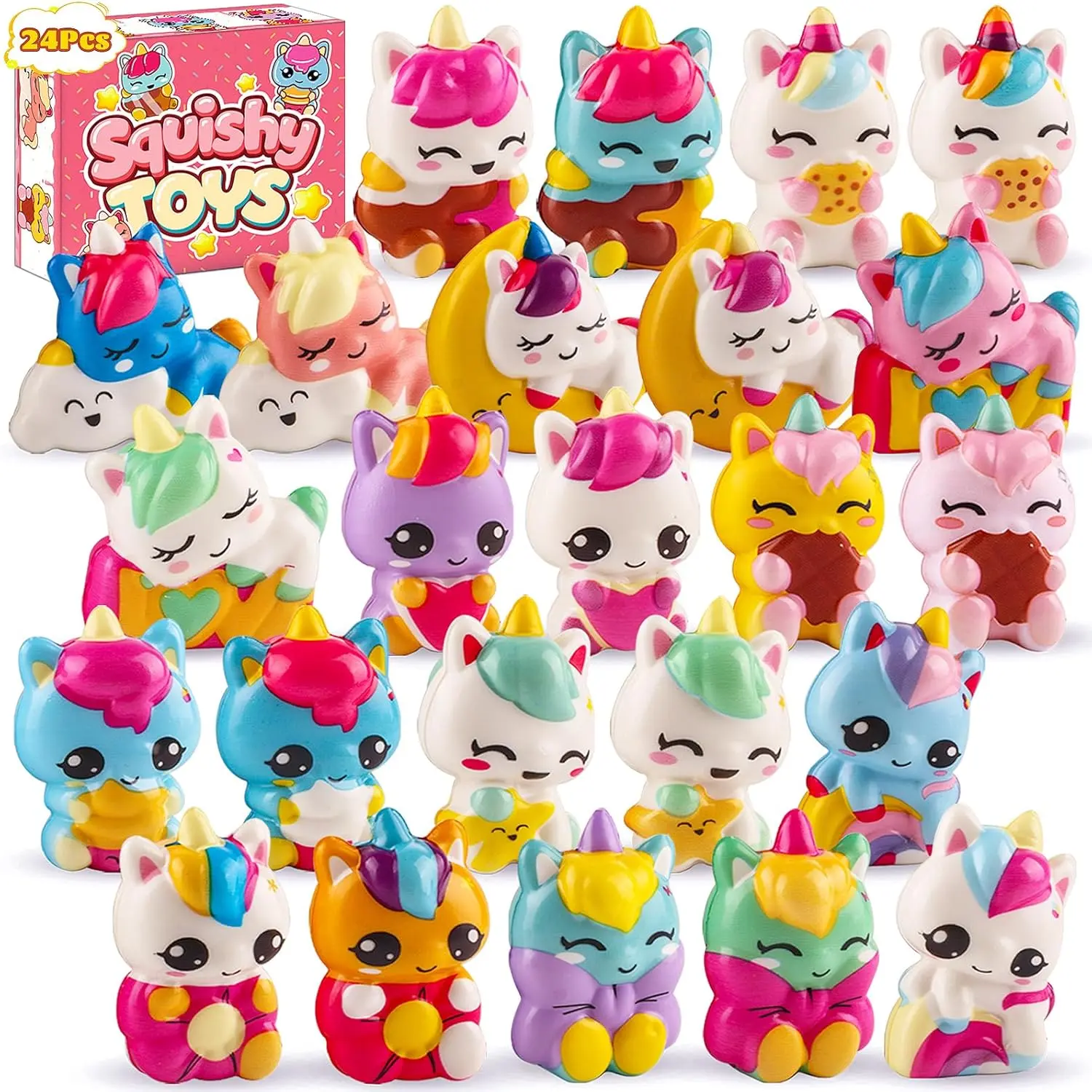 24PCS Unicorn Squishy Toys, Slow Rising Kawaii Squishies for Kids, Easter Egg Fillers & Basket Stuffers