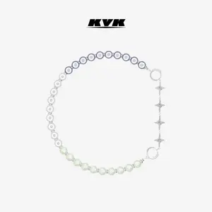 KVK Cloud Series Cross Flash Stitch Necklace (Four Stars) - White Gold