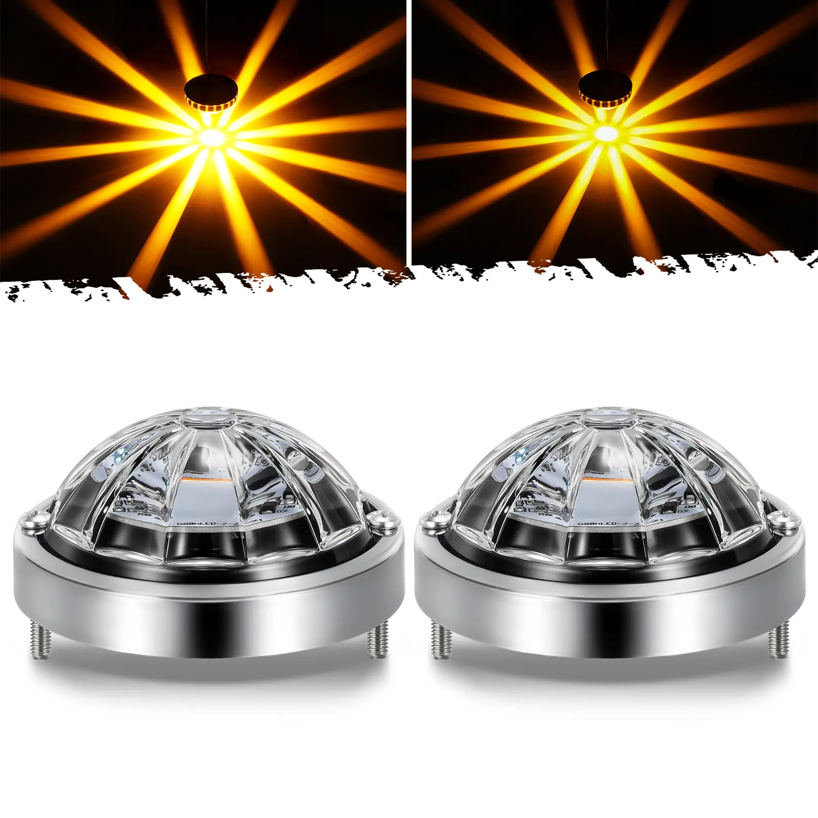 Partsam 2Pcs Glass Lens Low Profile Watermelon Lights Amber LED Turn Signal Marker Light Aluminum Alloy Base, Suitable for 10-30V Vehicles, Semi Trucks, Trucks, Pickup, Off-road