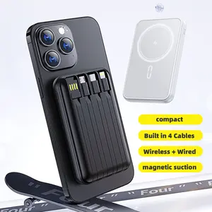 10000mAh Wireless Portable Charger – Magnetic Power Bank featuring Built-In Cables, LED Display, 22.5W PD Fast Charger