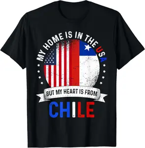 100%cotton Chilean American Patriot Heart is from Chile Flag T-Shirt