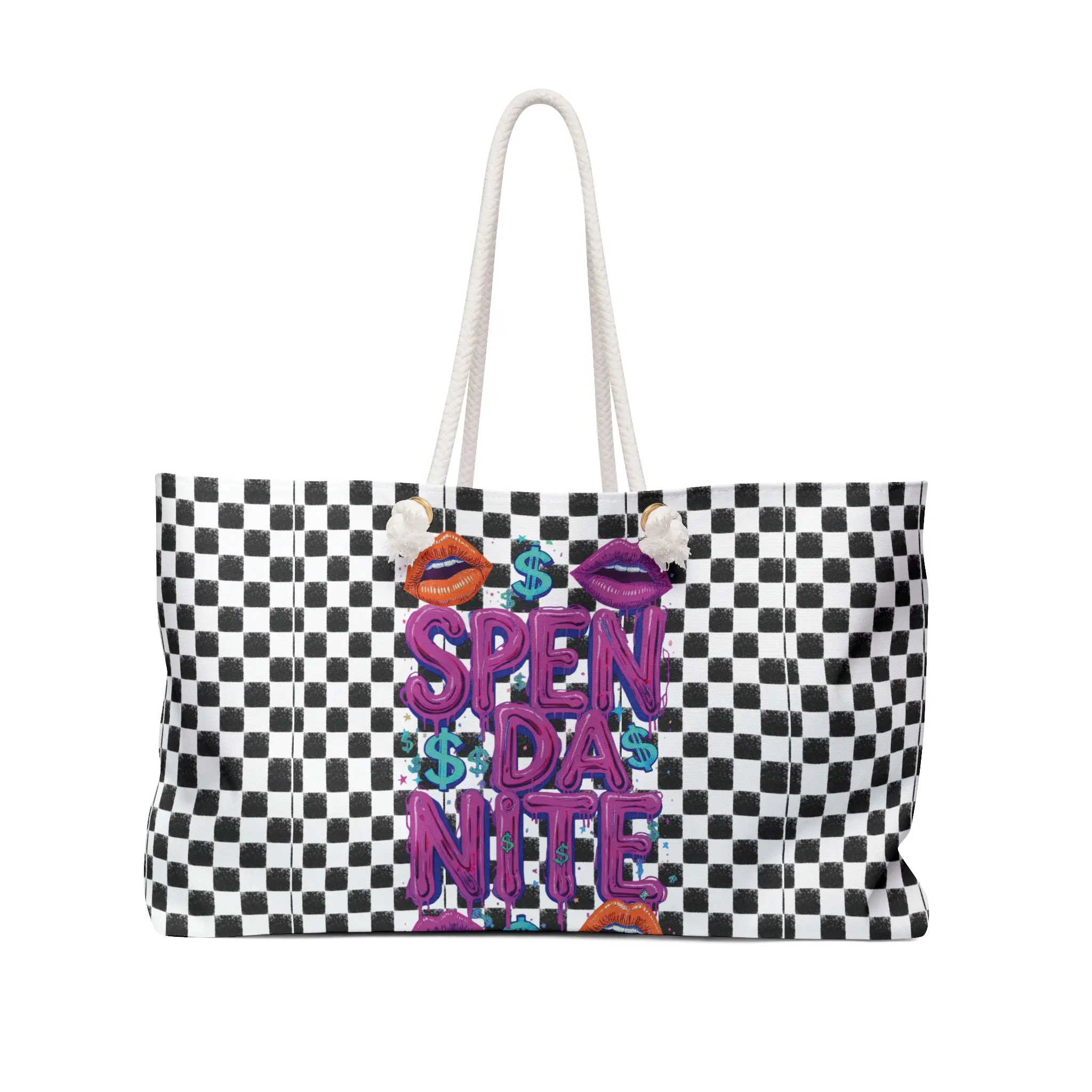 SpendDaNite™️ Checkerboard Weekender Bag — Bold Graphic Travel Tote