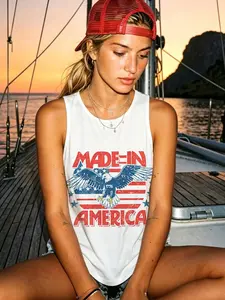 ZESTY Women's Bald Eagle And USA Flag Graphic Tank Top Vintage Distressed Sleeveless Shirt For 4th Of July Memorial Day And Summer