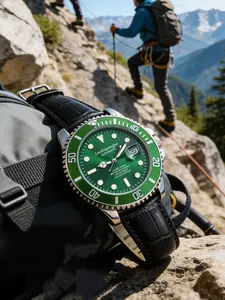 Premium Men's Automatic Analog Mechanical Watch, Waterproof Diving Watch, Luxury Leather Strap, Glowing Dial, Date Display, Fashion Business Wristwatch, Fashionable Waterproof Watch