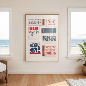 [Sale off up to 50%] New York Yankees Matchbook Print, Blue and Red NYC Matchbook Print, Vintage Matchbook Collage Poster, Aesthetic Watercolor Matchbook Poster