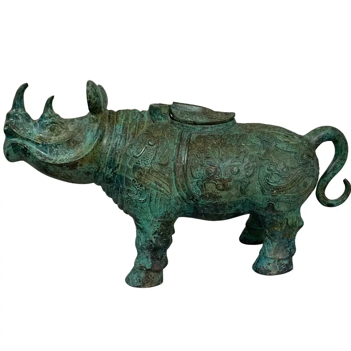 Handmade Ancient Lost Wax Bronze Rhino Statue Unique Home Decor Ornament Traditional Chinese Craft Bronze Rhino Zun Desktop Luxury Decor Gift