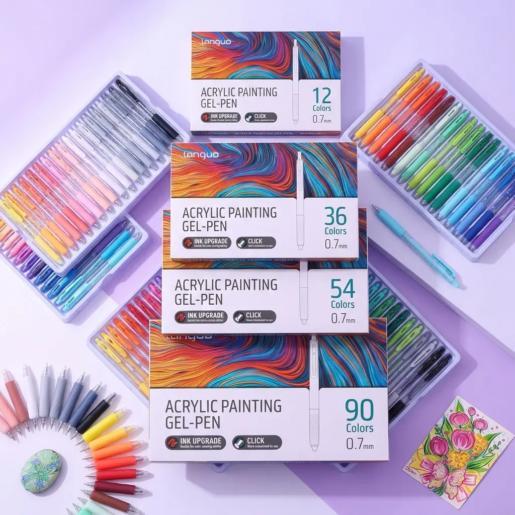 Languo D200 Series Click System Gel Pen Set - 0.7mm Fine Tip, 90/72/54/36/24 Colors Color Pens, High Opacity No-Bleed Retractable Stainless Steel, Classroom Approved Office Stationery for Art & DIY Crafts, Back to School Haul Kids' Gift