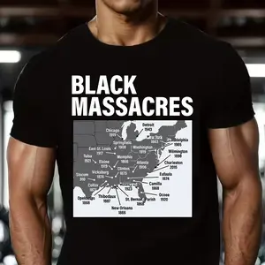 Men's Black Massacres Historical Map Graphic Tee, Social Justice Shirt