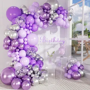 147pcs Purple and Silver Balloon Arch Kit, 18 12 10 5inch Light Purple Metallic Silver Balloons for Butterfly Birthday Lavender Wedding Baby Shower Party Decoration