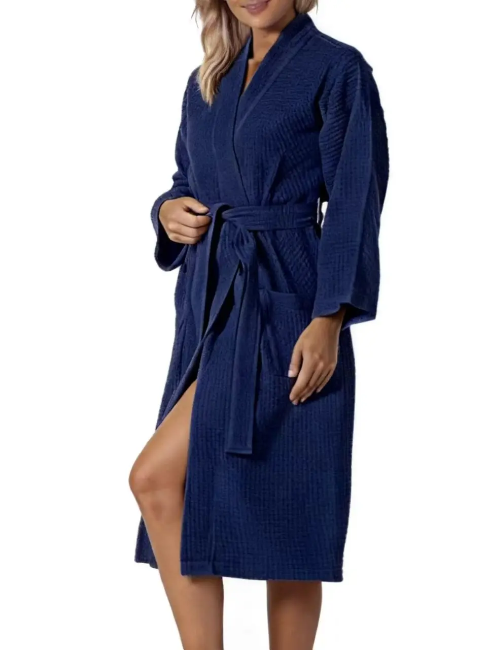 Women Robe – Lightweight V-Neck Kimono Bathrobe, Waffle Knit Long Sleeve Wrap Robe with Belt Tie & Pockets, Soft Comfortable Home Wear, Breathable Loungewear, Cozy Home Loungewear, Stylish Loungewear, Casual Home Clothes, Nightgown Gift