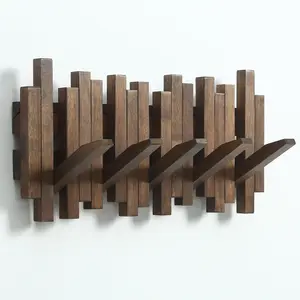Wall Mounted Piano Coat Rack| Coat Rack Wall Mount| Flip Down Wall Hook Rack 5 Hooks| Entryway Coat Rack,Made of Acacia  (Walnut Color Dyed with  Wax Oil).Wall Art