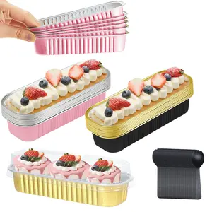 100 Pack Mini Loaf Baking Pans with Lids and Spoons (6.8oz)Rectangle Aluminum Foil Baking Pans Tins Containers - Cupcake Containers Wrappers Cheesecake Creme Brulee Ramekins
