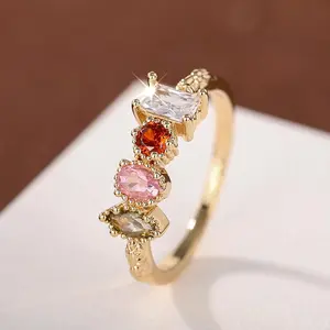 Fashion Colorful Artificial Zircon Decorated Ring, Elegant Glittering Ring, Elegant Rhinestone Decor Jewelry for Women,fashion Jewelry for Party, Daily Clothing Decor, Trendy All-match & Exquisite Jewelry for Birthday Gift