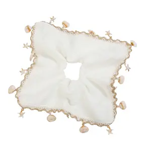 Bohemian Shell Square Scarf Scrunchies with Fringe - Face Shaping Hair Accessory for Women, Bohemian Style Tie | Perfect Mother's Day Gift Choice