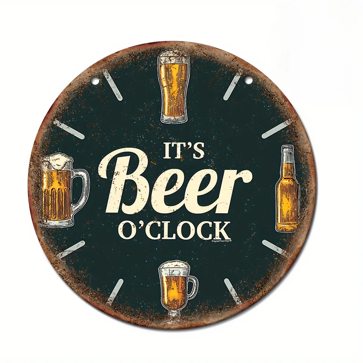 renter right sticker   funny Vintage It's Beer O'Clock Round Metal Wall Clock, Retro Distressed Beer Mug Bottle Tin Clock Sign, Bar Garage Man Cave Pub Home Wall Decor Gift for Beer Lovers，Size 7.89×7.89 inches office