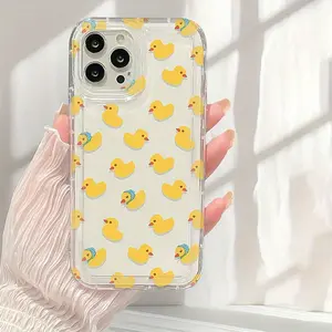 Transparent Cartoon Duck Print TPU Shockproof Protective Casing for iPhone 6/7/8/X/11/12/13/14/15/16 Pro/16 Pro Max/16 Plus/17, Smartphone-Cellphone Accessories with Precise Cutouts & Full Coverage Protection