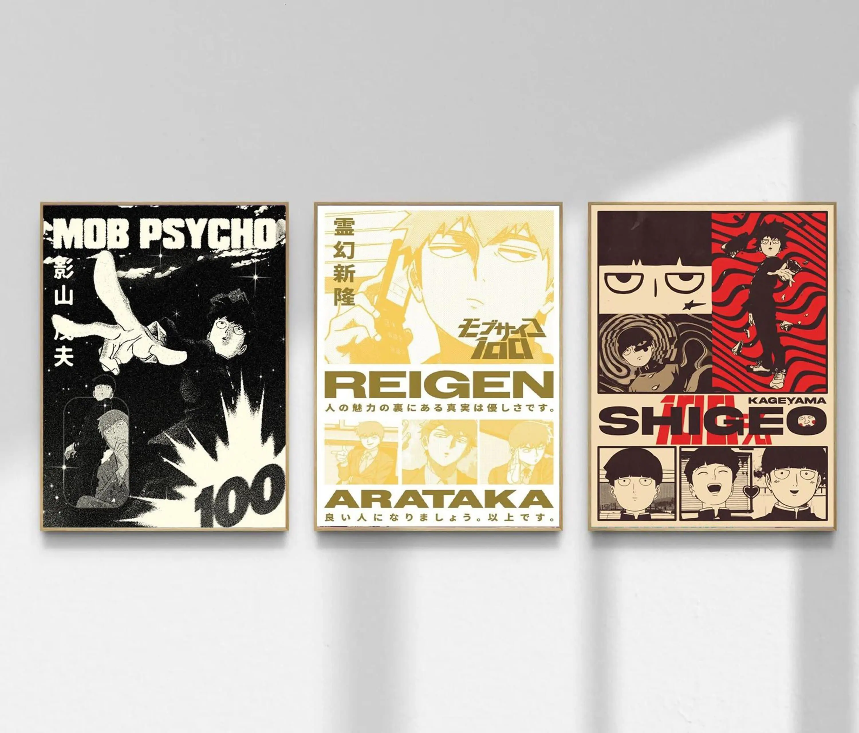 Mob Psycho 100 Poster Set of 3, Shigeo Kageyama Anime Wall Art, Reigen Arataka Manga Poster Print, Mob Psycho Room Decor