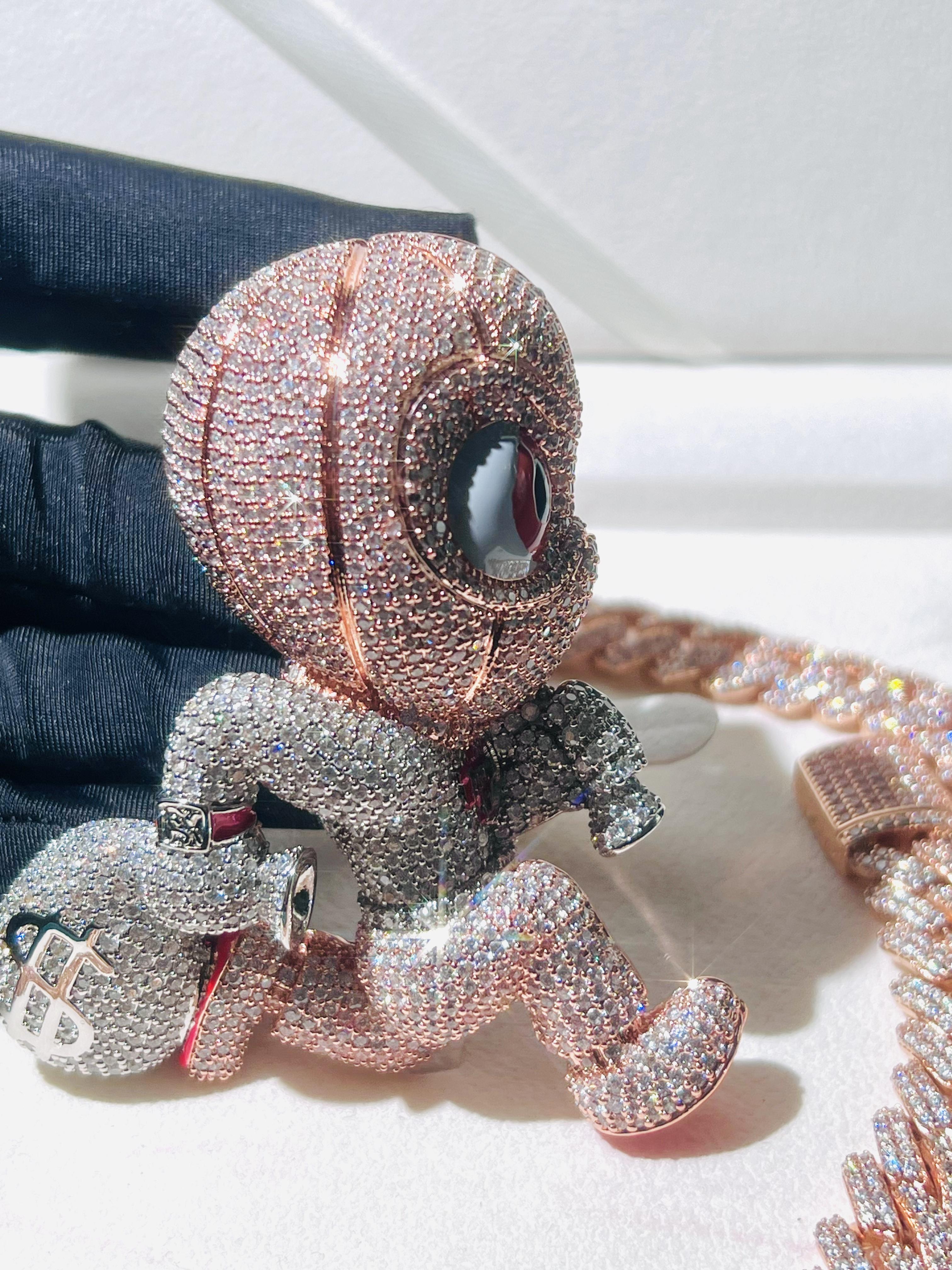 Personalized Thief Money Bag 3D Customized Hip Hop Pendant Premium Luxury Pendant with Ice Crystal Little Bald Head Pendant Luxury Valentine's Day Father's Day Mother's Day and Anniversary Gifts