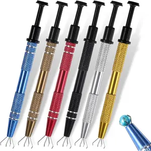 6 Pcs Jeweler's Pick Up Tool Piercing Ball Grabber Tool Stainless Steel Grabber Pick Up Tool 4-Claw Pick up Tool for IC Chip Electronic Components Nails Clamping Small Parts
