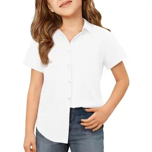 Girls Button Down Shirts Kids Summer Short Sleeve Dress Shirts School Uniform Blouse 5-14 YearsGift.