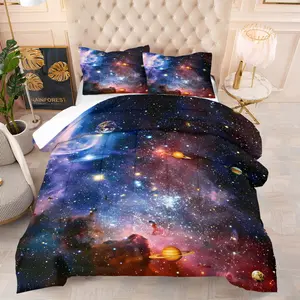 Cosmic Interstellar Quilt/Comforter Set (2/3 Pcs): Includes 1 Quilt + 1/2 Pillowcases (No Filler), Colorful Nebulas, Planetary Rings, Interstellar Landscapes, Multi - Colored Planets, Sci - Fi Fans' Bedrooms, Cosmic Rooms, Astronomy Lovers' Spaces
