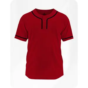 Exxact Sports Blank Baseball Jersey Men, 2-Button Plain Baseball Jersey, Sports Uniforms Women Softball Jersey Men - (Red, A)