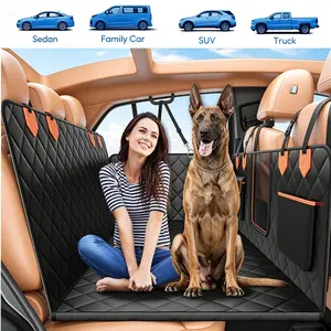 Waterproof Leather Dog Car Seat Cover with Extended Seat Dog Car Back Seat Protector Cover Back Seat Extender with Blanket with Hard Bottom Nonslip Back Seat Pet Friendly Dog Hammock with Mesh Window Storage for Car SUV Truck