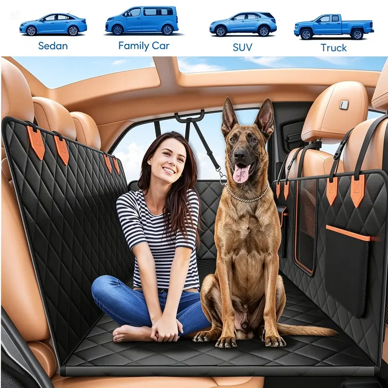 Waterproof Leather Dog Car Seat Cover with Extended Seat Dog Car Back Seat Protector Cover Back Seat Extender with Blanket with Hard Bottom Nonslip Back Seat Pet Friendly Dog Hammock with Mesh Window Storage for Car SUV Truck