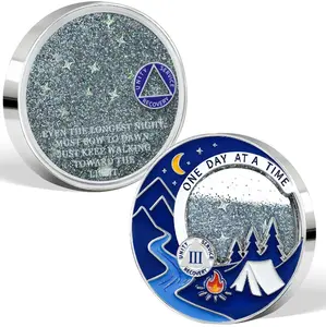 1-3 Year Moving Sand 3 Year Sobriety Coin - Liquid Glitter AA Coins, One Day at A Time Sober Chip Recovery Milestones Medallions Sobriety Gifts for Women & Men Celebrating Three Year Sober
